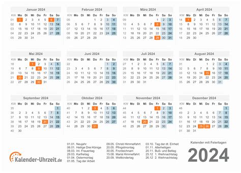 kalender 2024 mit feiertagen kostenlos.